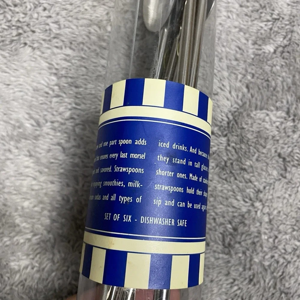 Set Of 6 Stainless Steel Spoon Straw Reusable Long Handle Straw Spoon